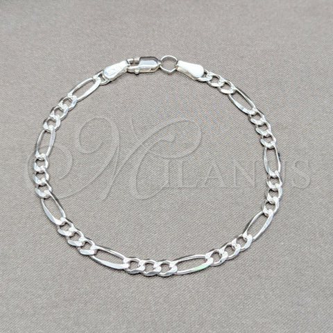 Sterling Silver Basic Bracelet, Figaro Design, Diamond Cutting Finish, Silver Finish, 03.431.0003.07 (04 MM Thickness, 7 Inches Length)