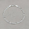 Sterling Silver Basic Bracelet, Figaro Design, Diamond Cutting Finish, Silver Finish, 03.431.0003.07 (04 MM Thickness, 7 Inches Length)