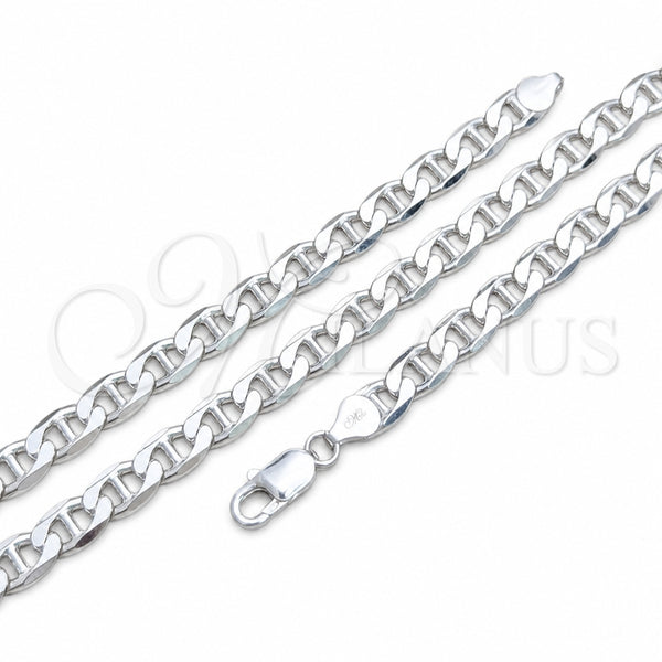 Sterling Silver Basic Bracelet, Mariner Design, Polished, Silver Finish, 04.420.0017.09 (200 Gauge, 08 MM Thickness, 9 Inches Length)