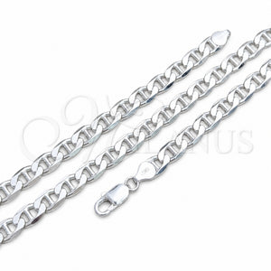 Sterling Silver Basic Bracelet, Mariner Design, Polished, Silver Finish, 04.420.0017.09 (200 Gauge, 08 MM Thickness, 9 Inches Length)