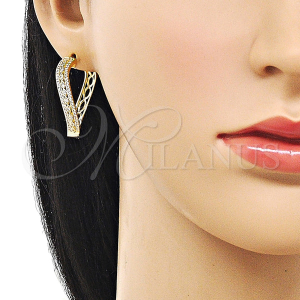 Gold Filled Hoop Earrings — Huggie Hoop Evil Eye Design with White Micro — alternate product view — SKU 159677 | Oro Laminado aretes de aro — Huggie Hoop Evil Eye diseño with blanco Micro — SKU 159677