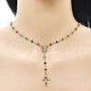 Oro Laminado Medium Rosary, Gold Filled Style Heart and Guadalupe Design, with Multicolor Crystal, Polished, Golden Finish, 09.326.0007.18