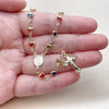 Oro Laminado Medium Rosary, Gold Filled Style Heart and Guadalupe Design, with Multicolor Crystal, Polished, Golden Finish, 09.326.0007.18