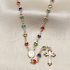 Oro Laminado Medium Rosary, Gold Filled Style Heart and Guadalupe Design, with Multicolor Crystal, Polished, Golden Finish, 09.326.0007.18