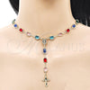 Oro Laminado Medium Rosary, Gold Filled Style Guadalupe and Cross Design, with Multicolor Crystal, Polished, Golden Finish, 09.326.0008.18