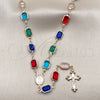 Oro Laminado Medium Rosary, Gold Filled Style Guadalupe and Cross Design, with Multicolor Crystal, Polished, Golden Finish, 09.326.0008.18