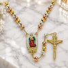Oro Laminado Medium Rosary, Gold Filled Style Guadalupe and Crucifix Design, Diamond Cutting Finish, Tricolor, 09.411.0009.1.24