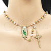 Oro Laminado Medium Rosary, Gold Filled Style San Judas and Ball Design, Diamond Cutting Finish, Tricolor, 09.411.0010.24