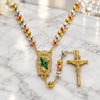 Oro Laminado Medium Rosary, Gold Filled Style San Judas and Ball Design, Diamond Cutting Finish, Tricolor, 09.411.0010.24