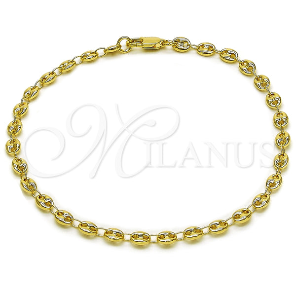 Oro Laminado Fancy Anklet, Gold Filled Style Puff Mariner Design, Polished, Golden Finish, 04.326.0006.10