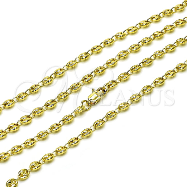Oro Laminado Fancy Necklace, Gold Filled Style Puff Mariner Design, Polished, Golden Finish, 04.326.0006.22