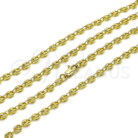 Oro Laminado Fancy Necklace, Gold Filled Style Puff Mariner Design, Polished, Golden Finish, 04.326.0006.24 (Thickness, 24 Inches Length)