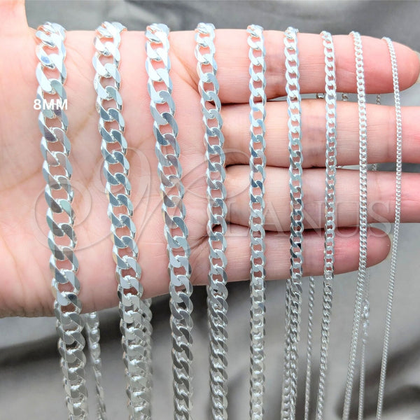 Sterling Silver Necklace — Basic Necklace Curb Design Polished 04. Gauge 08 — alternate product view — SKU 159728 | Plata 925 collar — básico Necklace Curb diseño pulido 04. Gauge 08 — SKU 159728