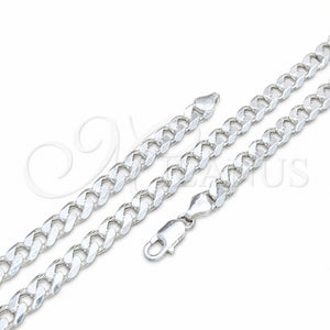 Sterling Silver Basic Necklace, Curb Design, Polished, Silver Finish, 04.420.0025.24 (220 Gauge, 08 MM Thickness, 24 Inches Length)