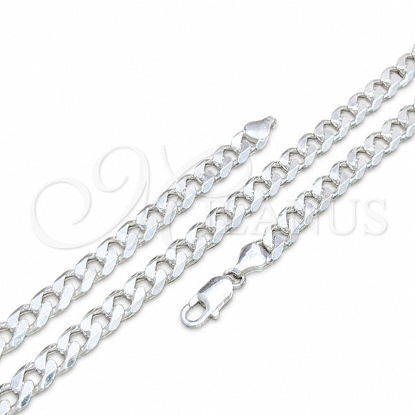 Sterling Silver Basic Necklace, Curb Design, Polished, Silver Finish, 04.420.0025.24 (220 Gauge, 08 MM Thickness, 24 Inches Length)
