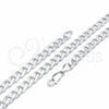Sterling Silver Basic Necklace, Curb Design, Polished, Silver Finish, 04.420.0025.24 (220 Gauge, 08 MM Thickness, 24 Inches Length)