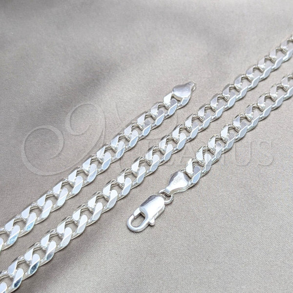 Sterling Silver Basic Necklace, Curb Design, Polished, Silver Finish, 04.420.0025.24 (220 Gauge, 08 MM Thickness, 24 Inches Length)