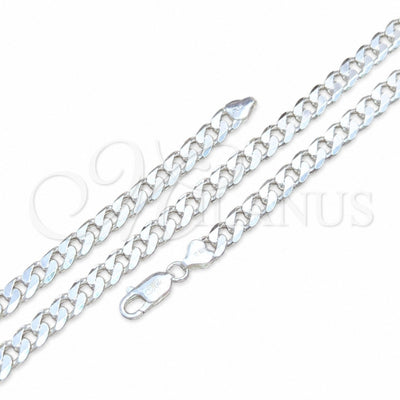 Sterling Silver Basic Necklace, Curb Design, Polished, Silver Finish, 04.420.0026.26 (200 Gauge, Thickness, 26 for wholesale, main product view