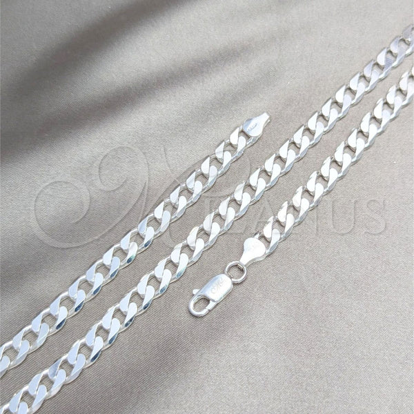 Sterling Silver Basic Necklace, Curb Design, Polished, Silver Finish, 04.420.0027.22 (180 Gauge, 07 MM Thickness, 22 Inches Length)