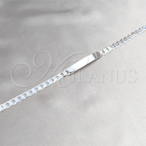 Sterling Silver ID Bracelet, Curb Design, Polished, Silver Finish, 04.420.0027.09.1 (180 Gauge, 07 MM Thickness, 9 Inches Length)