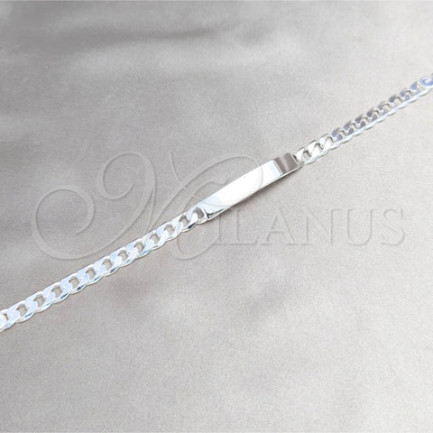Sterling Silver ID Bracelet, Curb Design, Polished, Silver Finish, 04.420.0027.09.1 (180 Gauge, 07 MM Thickness, 9 Inches Length)