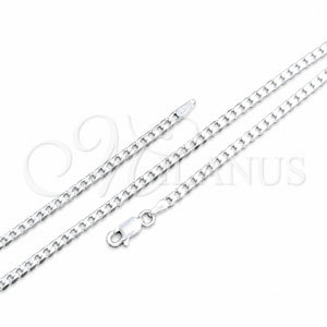Sterling Silver Basic Necklace, Curb Design, Polished, Silver Finish, 04.420.0032.18 (0.80 Gauge, 03 MM Thickness, 18 Inches Length)