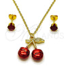 Oro Laminado Earring and Pendant Adult Set, Gold Filled Style Cherry Design, with Garnet Cubic Zirconia, Red Enamel Finish, Golden Finish, 10.417.0016