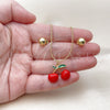 Oro Laminado Earring and Pendant Adult Set, Gold Filled Style Cherry and Ball Design, Red Enamel Finish, Golden Finish, 10.417.0018