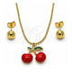 Juego de Arete y Dije de Adulto 10.417.0018 Oro Laminado, Diseño de Cereza y Bola, Esmaltado Rojo, Tono Dorado