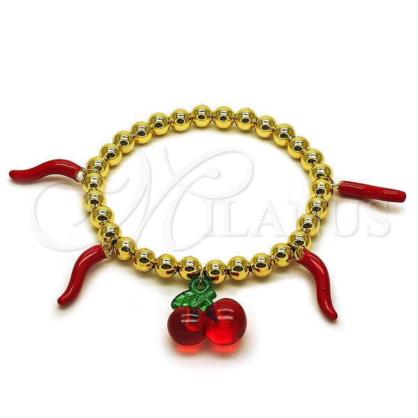 Gold Filled Bracelet — Fancy Bracelet Cherry and Chili Design with Garnet — main product view — SKU 159782 | Oro Laminado brazalete — elegante Bracelet Cherry and Chili diseño with Garnet — SKU 159782