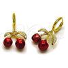 Oro Laminado Dangle Earring, Gold Filled Style Cherry Design, Red Enamel Finish, Golden Finish, 02.417.0004