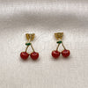 Oro Laminado Stud Earring, Gold Filled Style Cherry Design, Red Enamel Finish, Golden Finish, 02.417.0010