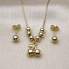 Oro Laminado Necklace and Earring, Gold Filled Style Cherry and Ball Design, Polished, Golden Finish, 06.417.0025