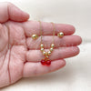 Oro Laminado Necklace and Earring, Gold Filled Style Cherry and Ball Design, with Garnet and White Crystal, Polished, Golden Finish, 06.417.0026