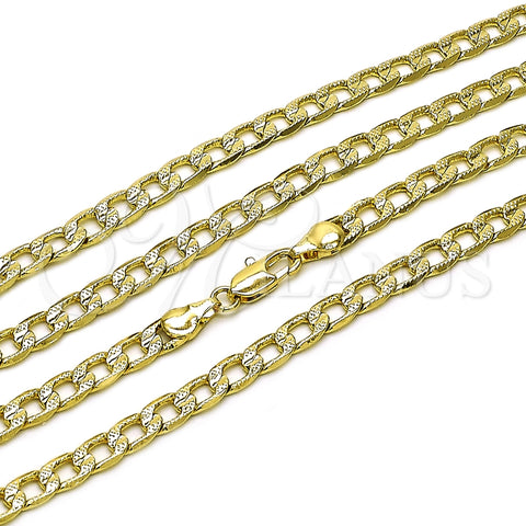 Oro Laminado Basic Necklace, Gold Filled Style Pave Cuban Design, Diamond Cutting Finish, Golden Finish, 04.213.0340.24