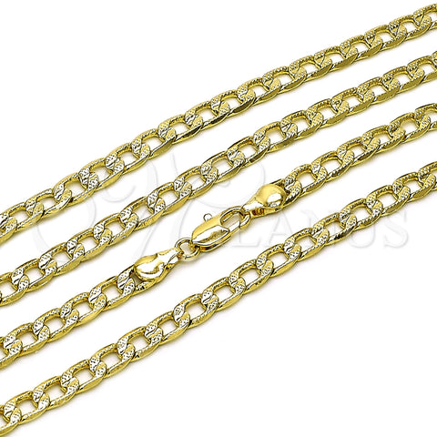 Oro Laminado Basic Necklace, Gold Filled Style Pave Cuban Design, Diamond Cutting Finish, Golden Finish, 04.213.0340.24 (Thickness, 24 Inches Length)