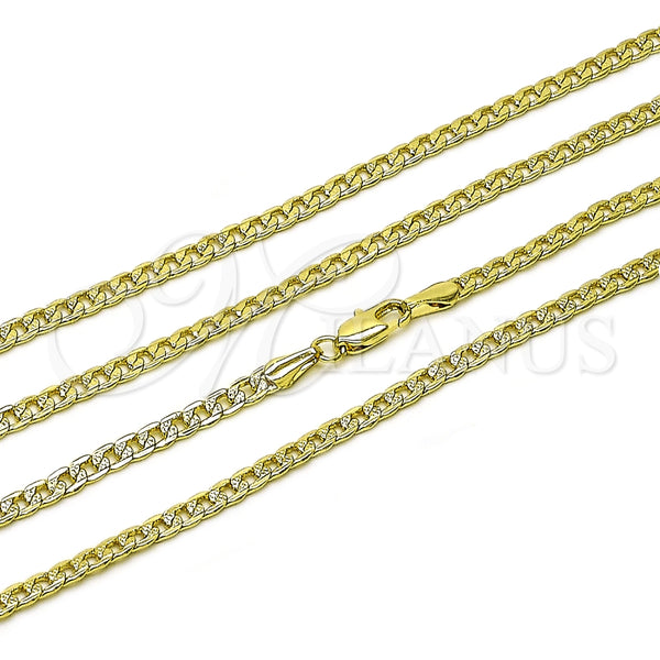 Oro Laminado Basic Necklace, Gold Filled Style Pave Cuban Design, Diamond Cutting Finish, Golden Finish, 04.213.0341.24