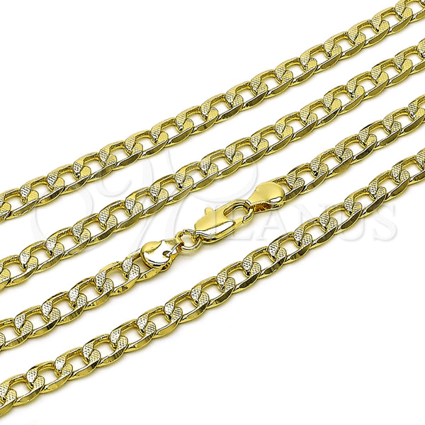 Oro Laminado Basic Necklace, Gold Filled Style Pave Cuban Design, Polished, Golden Finish, 04.213.0342.24