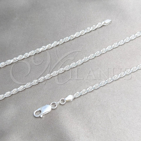 Sterling Silver Basic Necklace, Rope Design, Polished, Silver Finish, 04.420.0036.22 (0.70 Gauge, Thickness, 22 Inches Length)