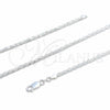 Sterling Silver Basic Necklace, Rope Design, Polished, Silver Finish, 04.420.0036.18 (0.70 Gauge, Thickness, 18 Inches Length)