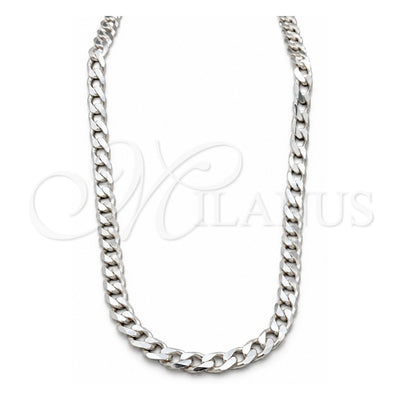 Sterling Silver Basic Necklace, Curb Design, Polished, Silver Finish, 04.433.0001.26 (220 Gauge, 09 MM Thickness, 26 Inches Length)