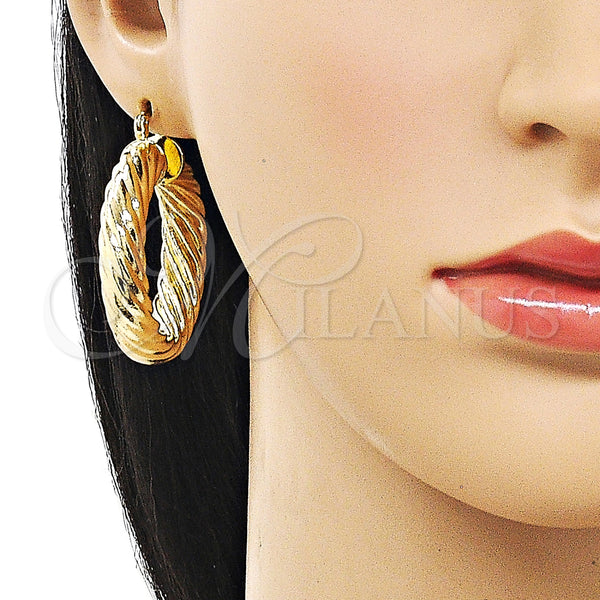 Gold Filled Hoop Earrings — Medium Hoop Twist and Hollow Design Polished 02. — alternate product view — SKU 159834 | Oro Laminado aretes de aro — Medium Hoop Twist and Hollow diseño pulido 02. — SKU 159834