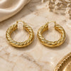 Oro Laminado Medium Hoop, Gold Filled Style Twist and Hollow Design, Polished, Golden Finish, 02.163.0146.40
