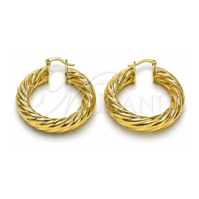 Oro Laminado Medium Hoop, Gold Filled Style Twist and Hollow Design, Polished, Golden Finish, 02.163.0146.40