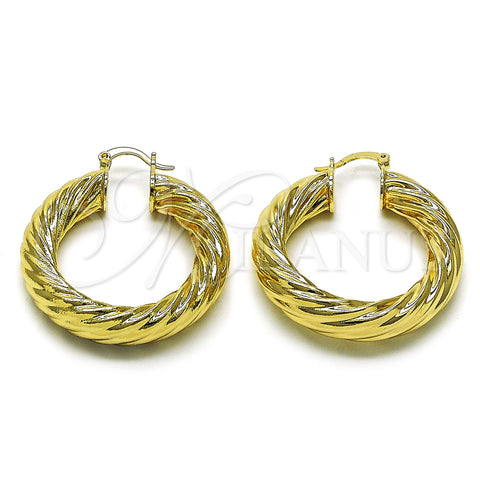 Oro Laminado Medium Hoop, Gold Filled Style Twist and Hollow Design, Polished, Golden Finish, 02.163.0146.40