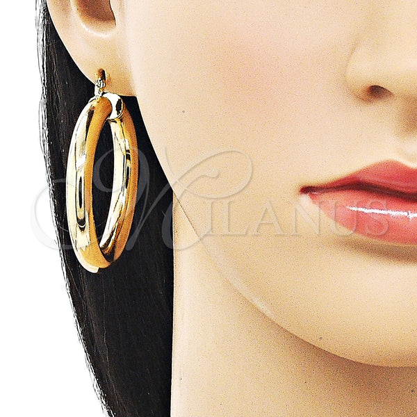 Gold Filled Hoop Earrings — Medium Hoop Hollow Design Polished 02. — alternate product view — SKU 159835 | Oro Laminado aretes de aro — Medium Hoop Hollow diseño pulido 02. — SKU 159835