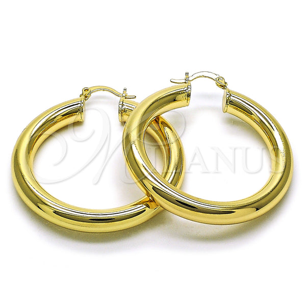 Gold Filled Hoop Earrings — Medium Hoop Hollow Design Polished 02. — main product view — SKU 159835 | Oro Laminado aretes de aro — Medium Hoop Hollow diseño pulido 02. — SKU 159835