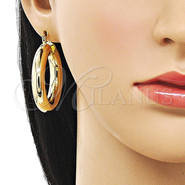 Gold Filled Hoop Earrings — Medium Hoop Hollow Design Polished 02. — alternate product view — SKU 159837 | Oro Laminado aretes de aro — Medium Hoop Hollow diseño pulido 02. — SKU 159837