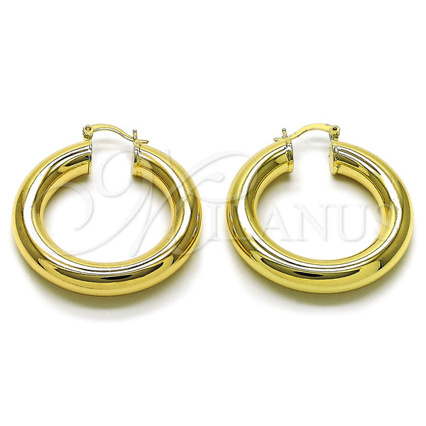Gold Filled Hoop Earrings — Medium Hoop Hollow Design Polished 02. — main product view — SKU 159837 | Oro Laminado aretes de aro — Medium Hoop Hollow diseño pulido 02. — SKU 159837