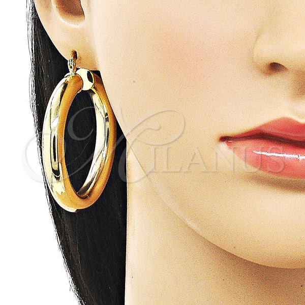 Gold Filled Hoop Earrings — Large Hoop Hollow Design Polished 02. — alternate product view — SKU 159838 | Oro Laminado aretes de aro — Large Hoop Hollow diseño pulido 02. — SKU 159838